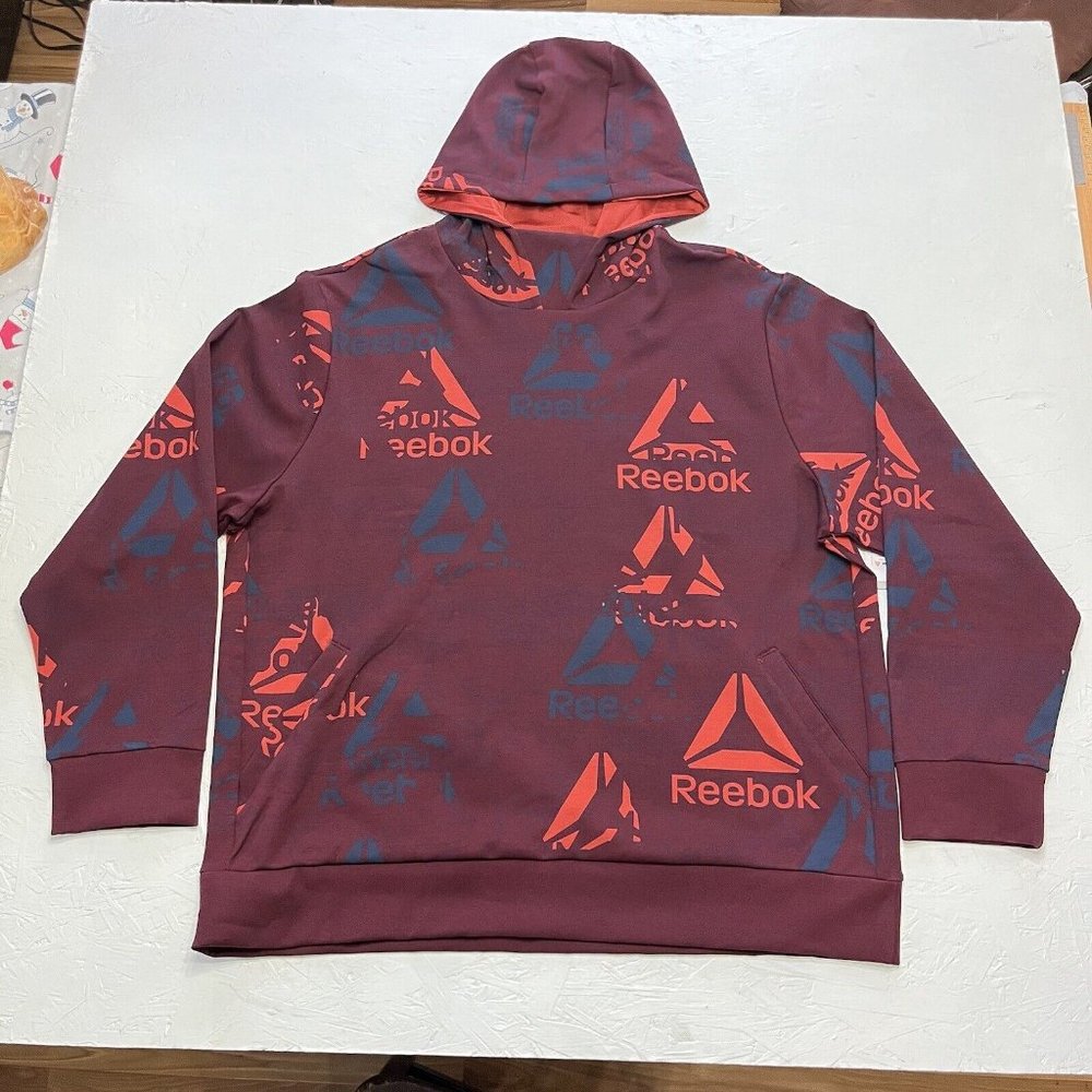 Reebok Graphic Logo Hoodie Sweatshirt Mens Size 3XL Red High Neck NWT